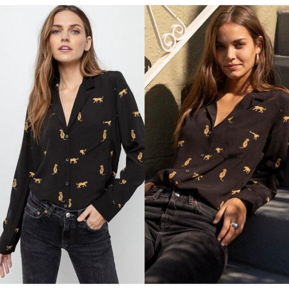 Rails Rebel Button Down in Black Wild Cats - Picture 1 of 9